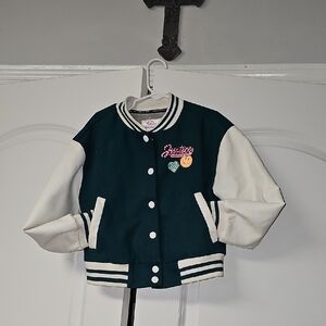 Justice Green and White Varsity Jacket Size 5-6